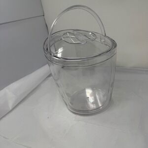 The Pampered Chef Clear Acrylic Ice Bucket with Lid and Handle Polka Dot NEW